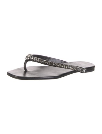 Tory Burch Leather Crystal Embellishments Slides
