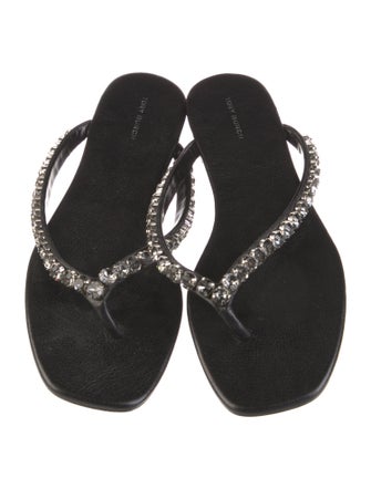Tory Burch Leather Crystal Embellishments Slides
