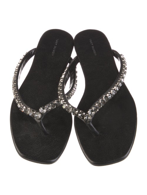 Tory Burch Leather Crystal Embellishments Slides