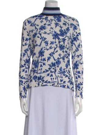 Tory Burch Floral Print Mock Neck Blouse