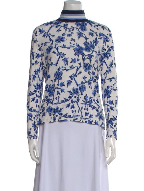 Tory Burch Floral Print Mock Neck Blouse