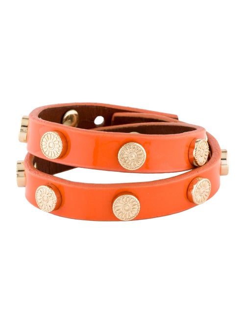 Tory Burch Patent Leather Sunflower Studded Double Wrap Bracelet
