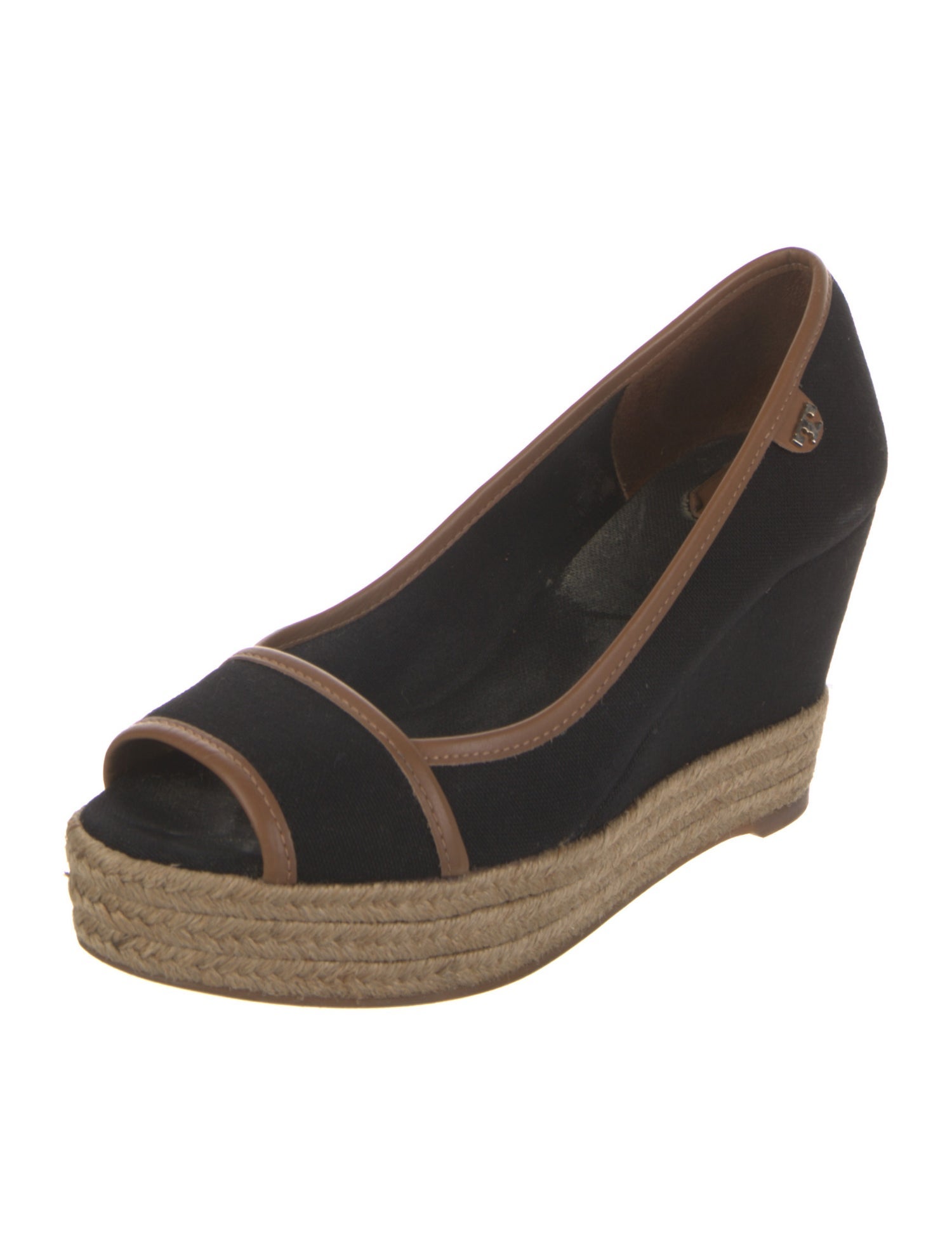 Tory Burch Canvas Leather Trim Embellishment Pumps