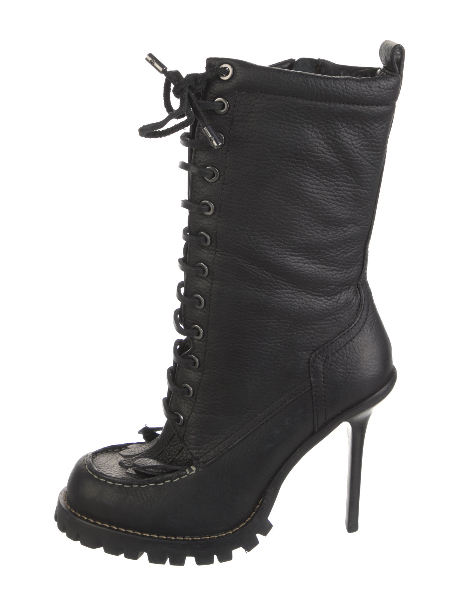 Tory Burch Leather Fringe Trim Accent Lace-Up Boots