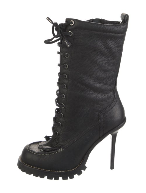 Tory Burch Leather Fringe Trim Accent Lace-Up Boots