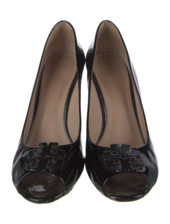 Tory Burch Patent Leather Leather Trim Embellishment Slingback Sandals