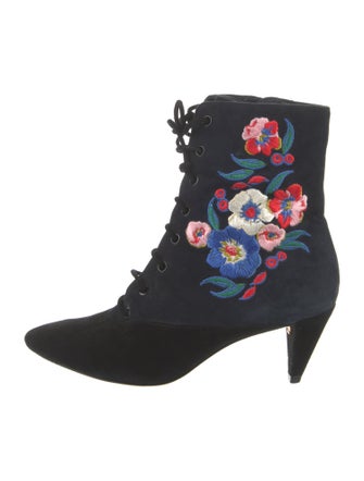 Tory Burch Suede Floral Print Lace-Up Boots