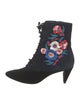 Tory Burch Suede Floral Print Lace-Up Boots