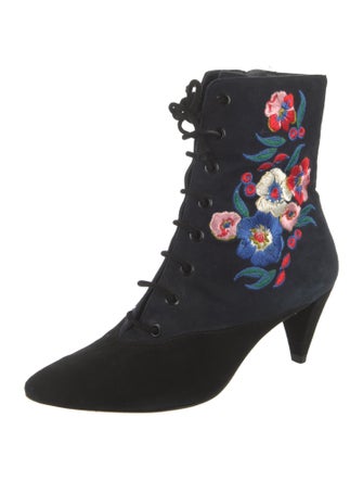 Tory Burch Suede Floral Print Lace-Up Boots