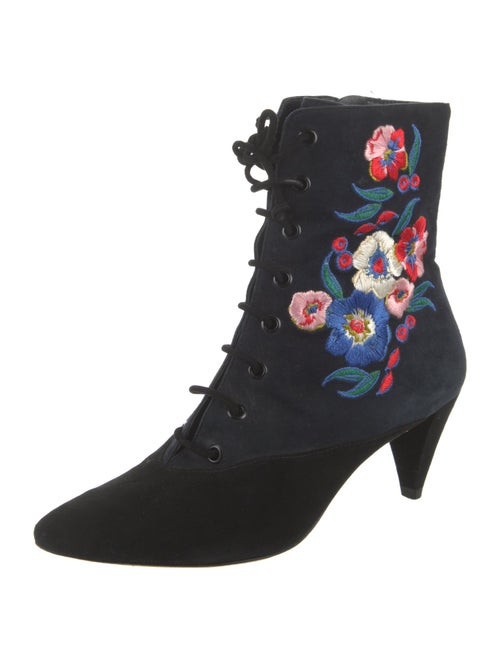 Tory Burch Suede Floral Print Lace-Up Boots