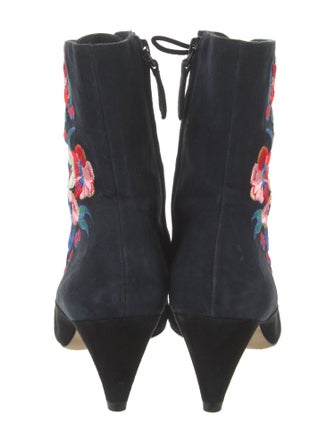 Tory Burch Suede Floral Print Lace-Up Boots
