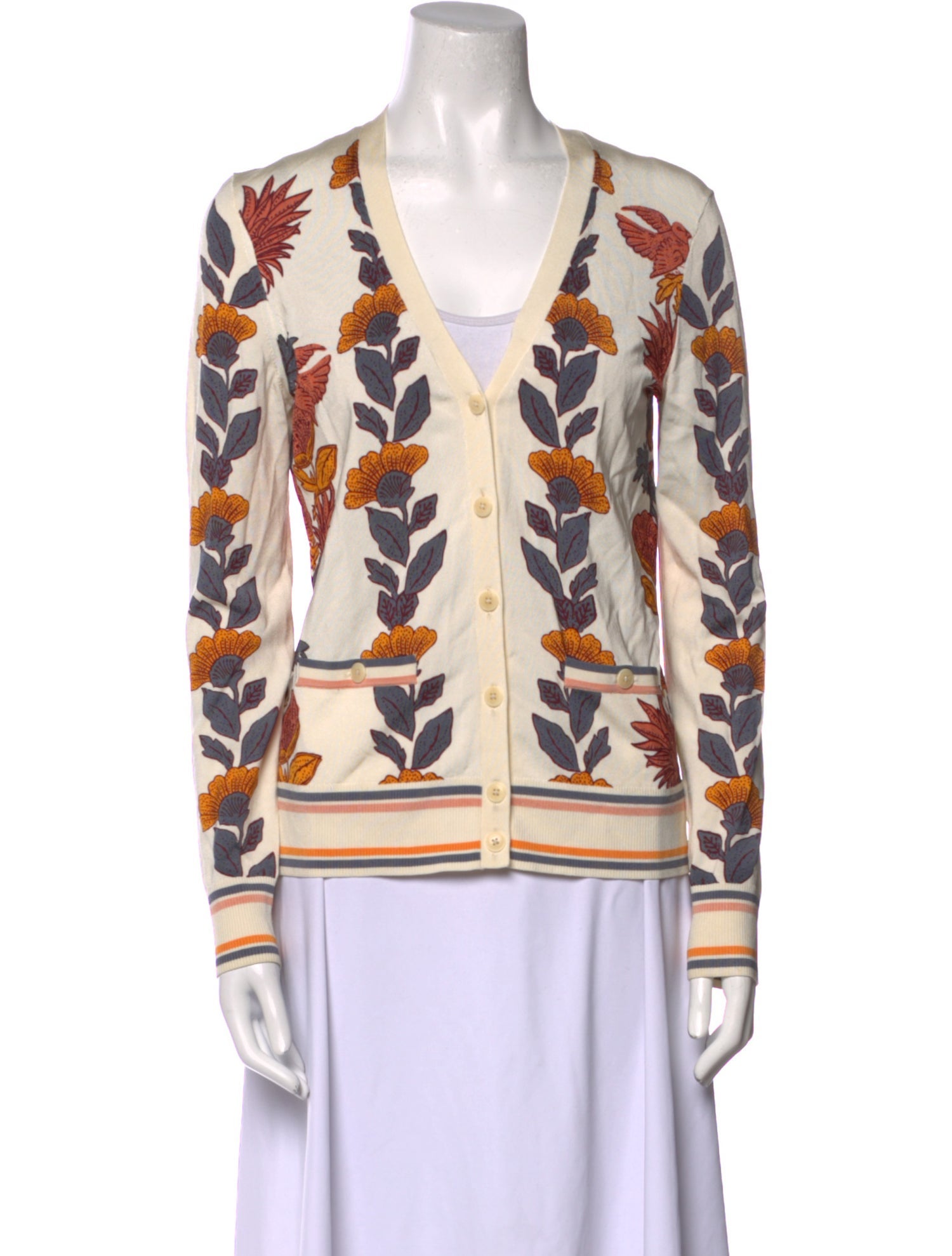 Tory Burch Printed V-Neck Sweater