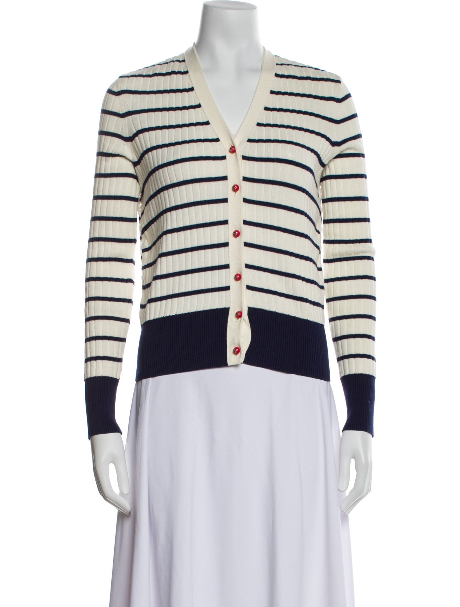 Tory Burch Striped V-Neck Sweater
