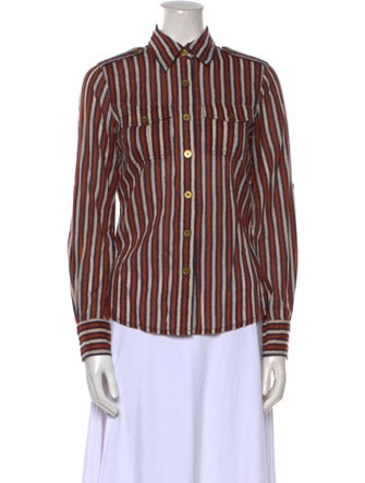 Tory Burch Striped Long Sleeve Button-Up Top