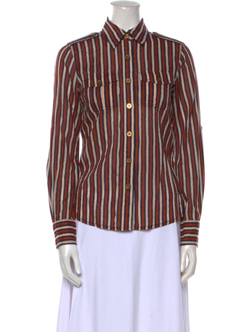Tory Burch Striped Long Sleeve Button-Up Top