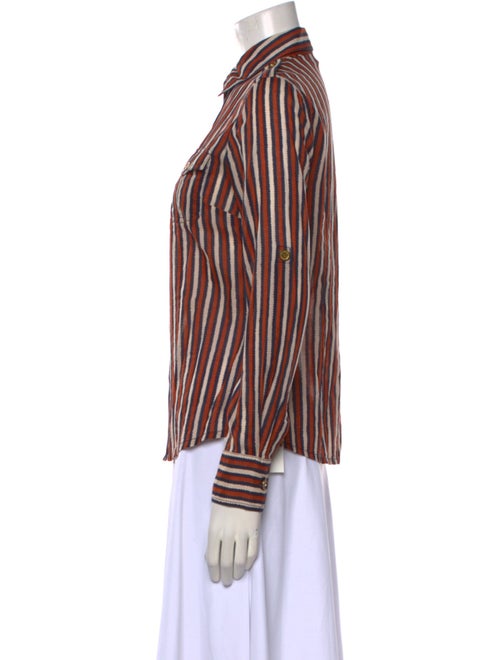 Tory Burch Striped Long Sleeve Button-Up Top