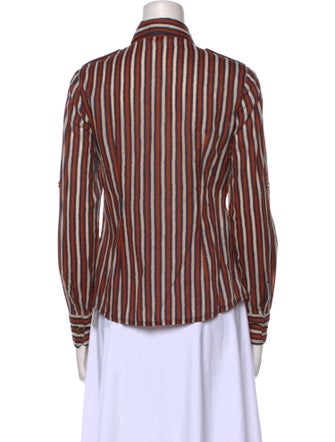 Tory Burch Striped Long Sleeve Button-Up Top