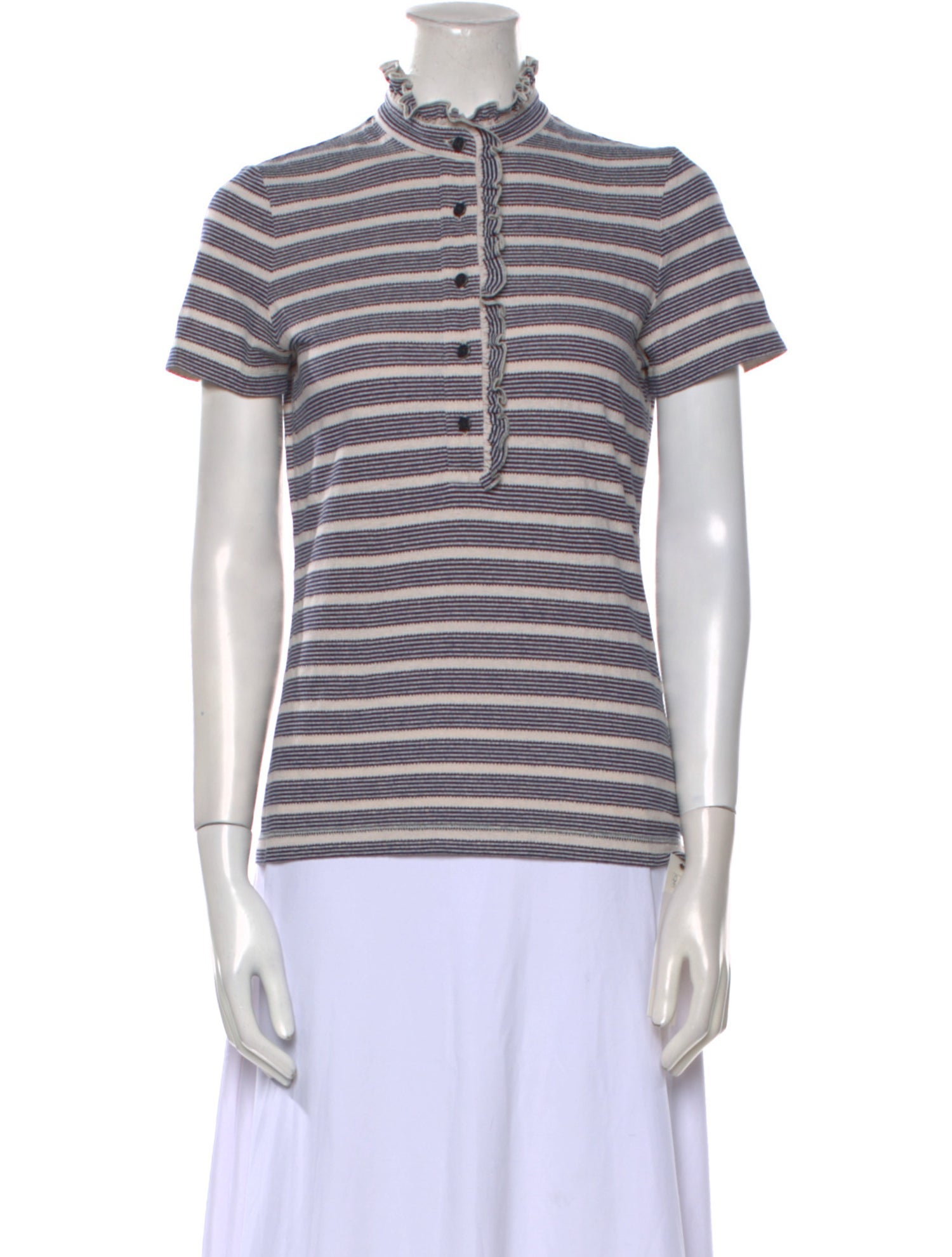 Tory Burch Striped Mock Neck Polo