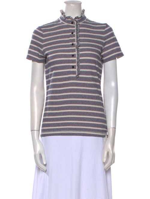 Tory Burch Striped Mock Neck Polo