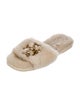 Tory Burch Shearling Crystal Embellishments Slides