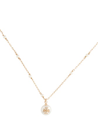 Tory Burch Faux Pearl & Crystal Station Pendant Necklace