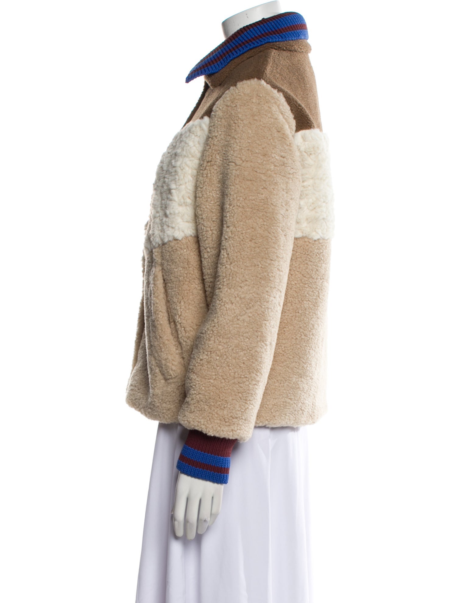 Tory Burch Colorblock Pattern Faux Fur Jacket