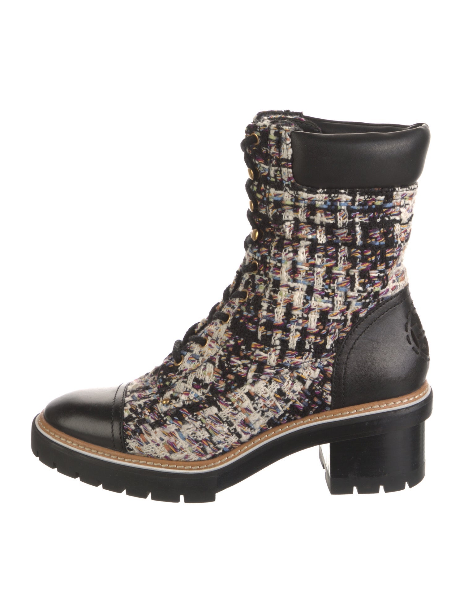 Tory Burch Tweed Tweed Pattern Combat Boots