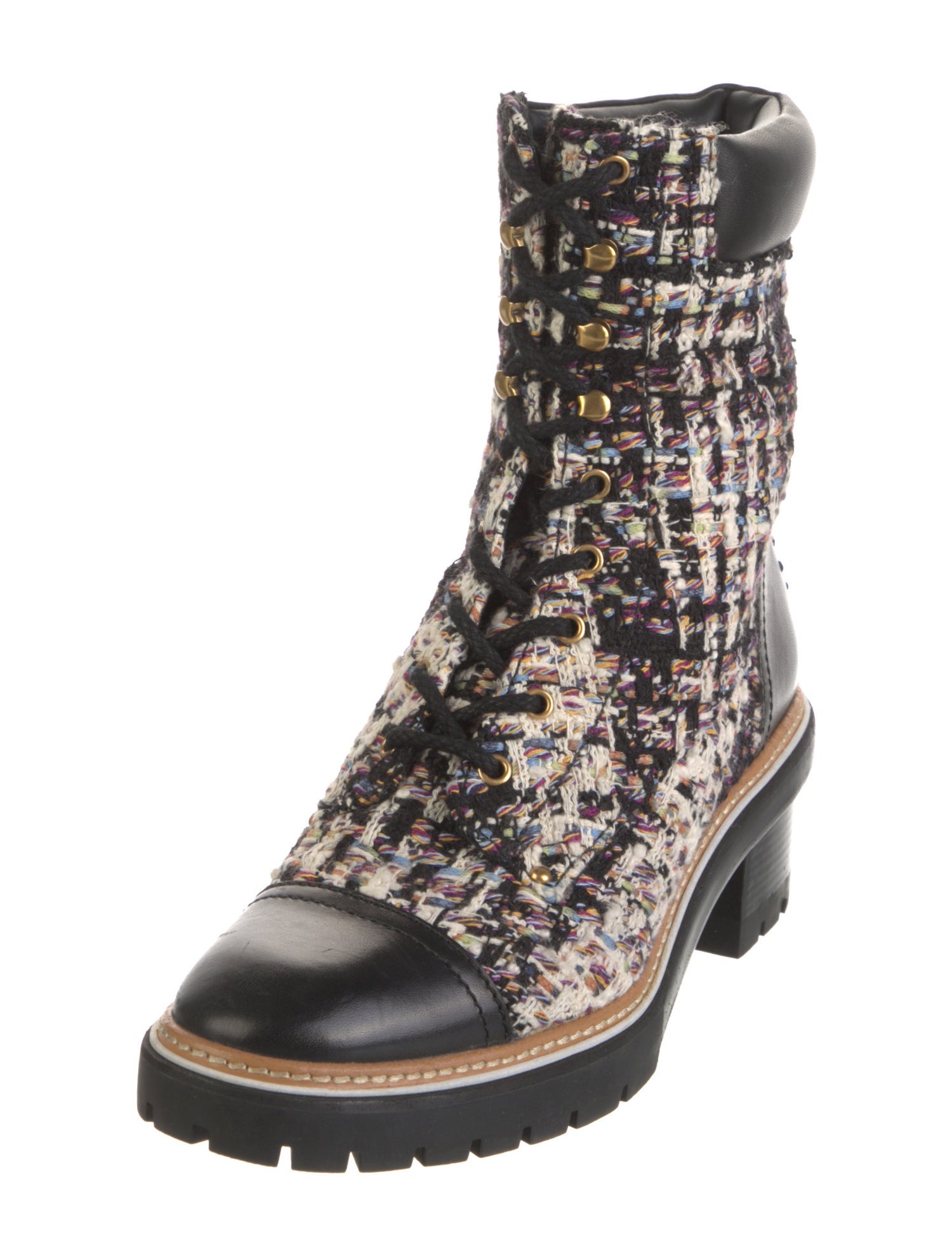 Tory Burch Tweed Tweed Pattern Combat Boots