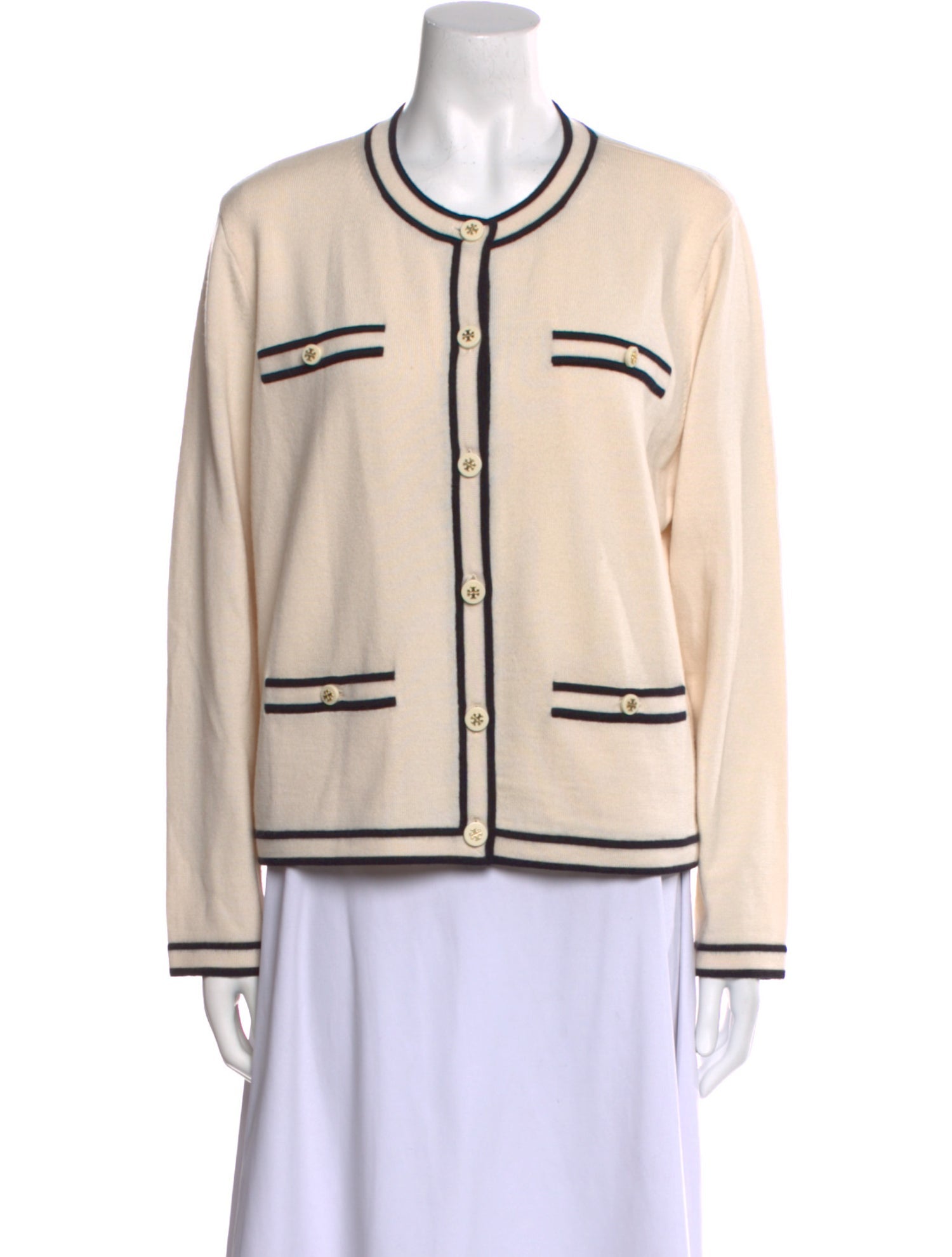 Tory Burch Merino Wool Colorblock Pattern Sweater