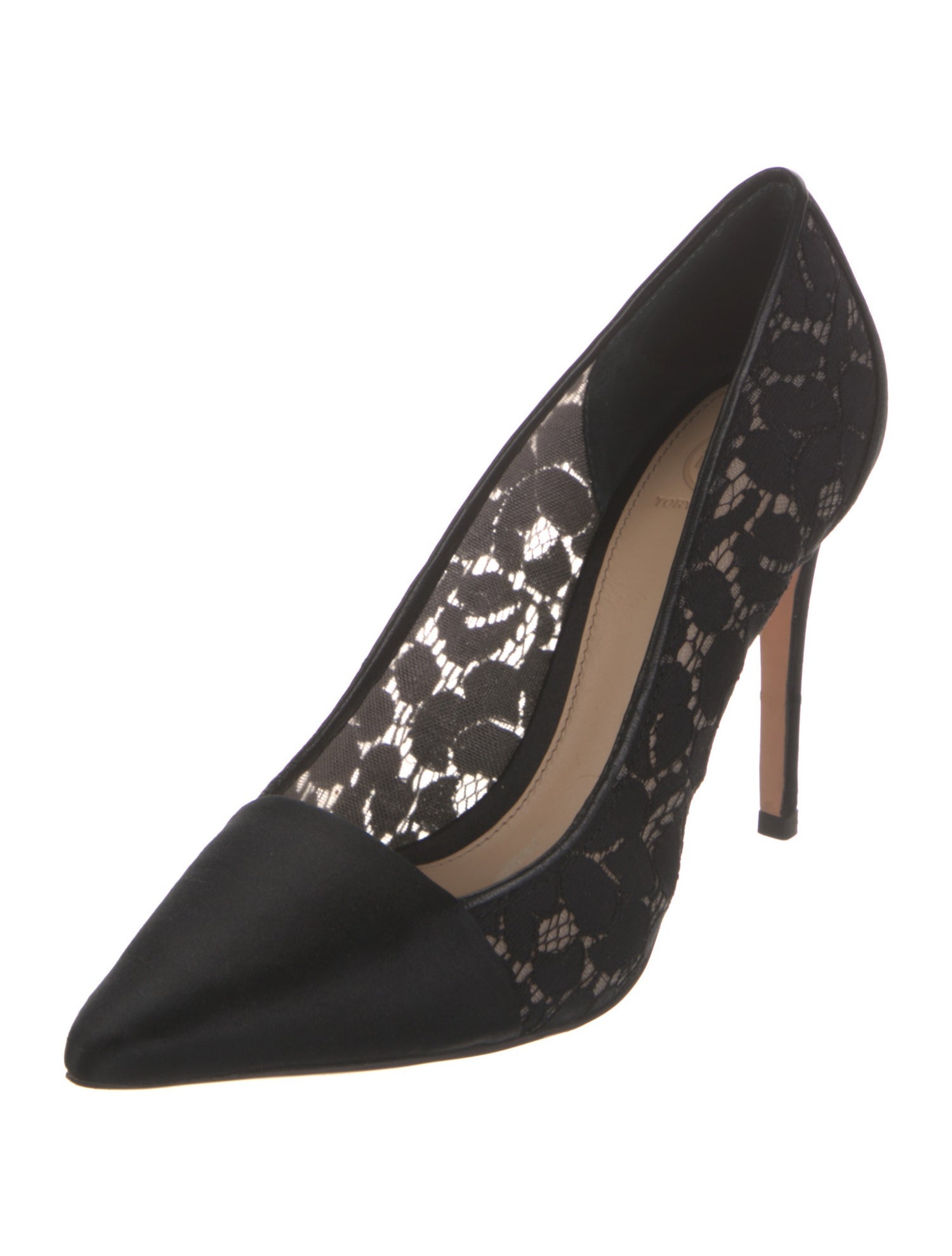 Tory Burch Satin Leather Trim Embellishment Pumps