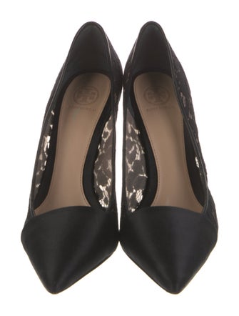 Tory Burch Satin Leather Trim Embellishment Pumps
