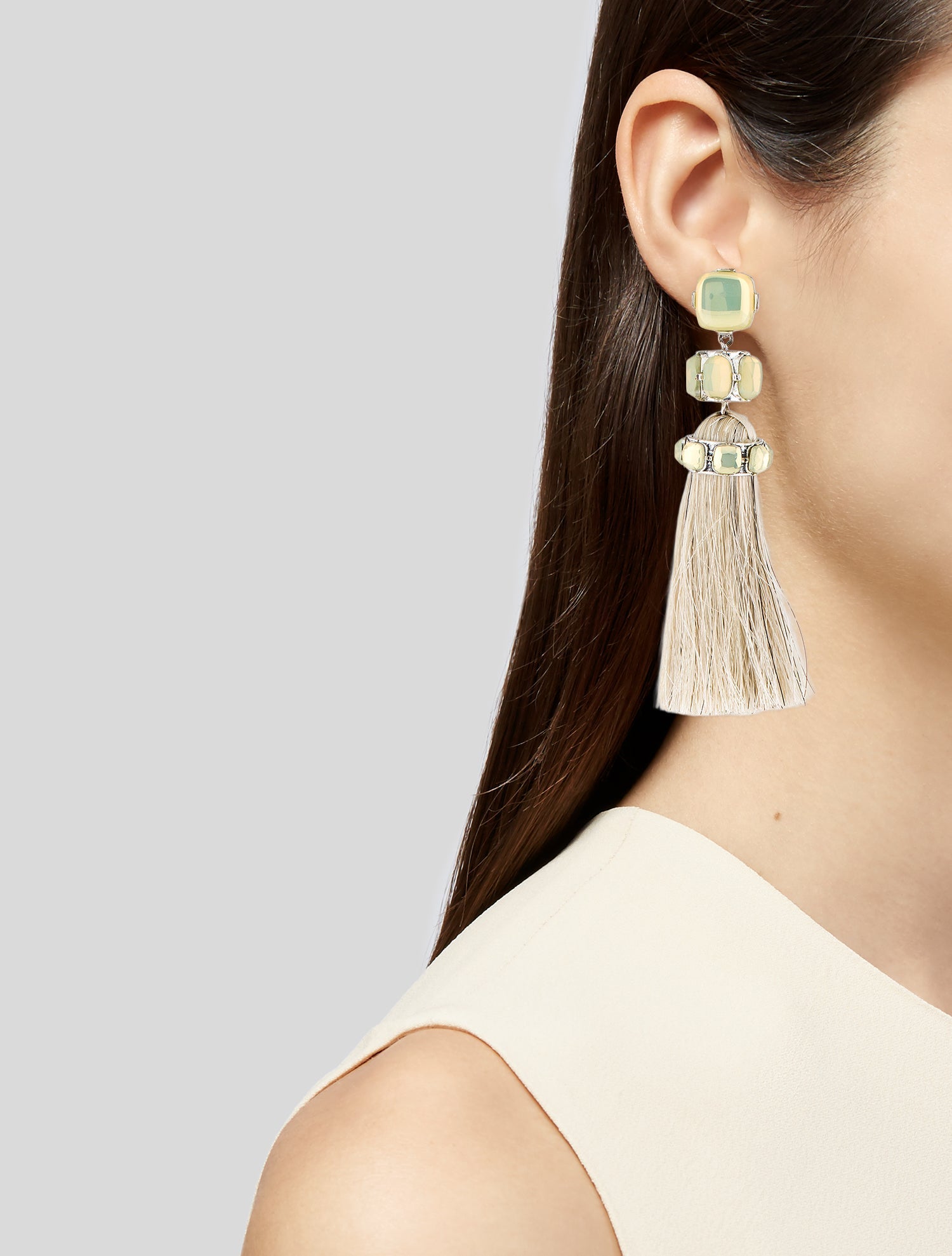 Tory Burch Crystal Moonstone Tassel Earrings