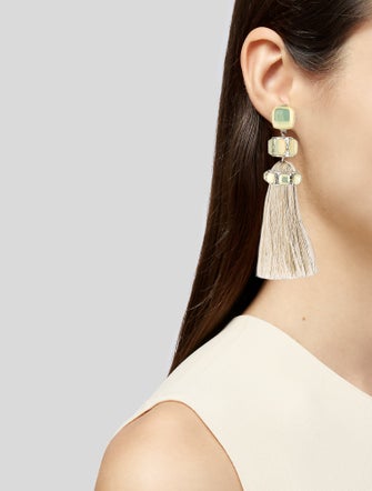 Tory Burch Crystal Moonstone Tassel Earrings
