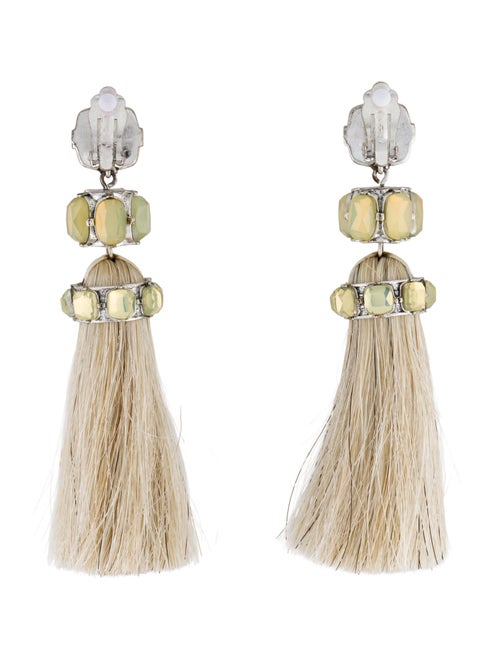 Tory Burch Crystal Moonstone Tassel Earrings