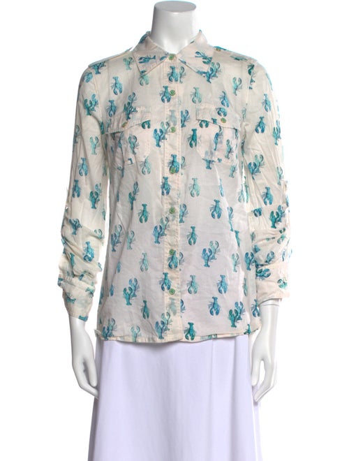 Tory Burch Printed Three-Quarter Sleeve Button-Up Top