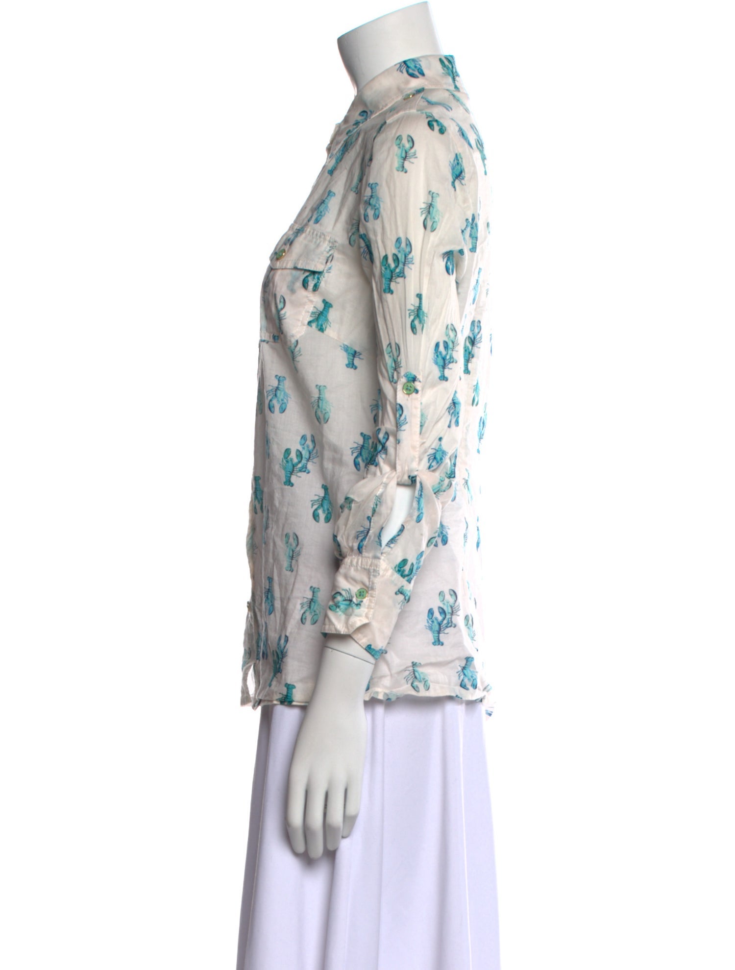 Tory Burch Printed Three-Quarter Sleeve Button-Up Top