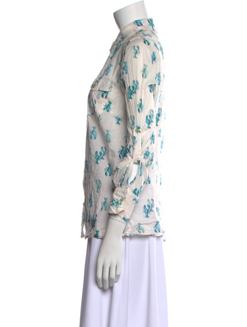 Tory Burch Printed Three-Quarter Sleeve Button-Up Top