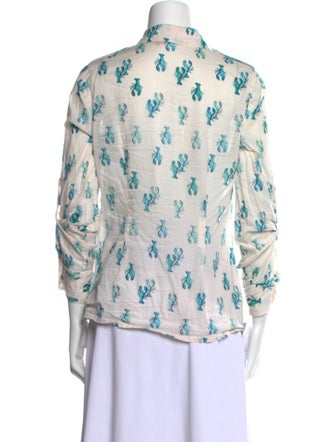 Tory Burch Printed Three-Quarter Sleeve Button-Up Top