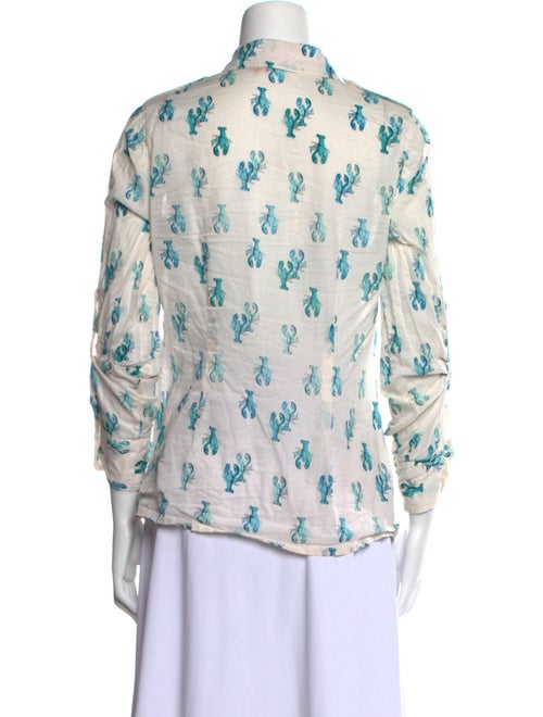 Tory Burch Printed Three-Quarter Sleeve Button-Up Top