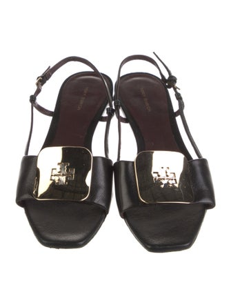 Tory Burch Signature Logo Leather Slingback Sandals
