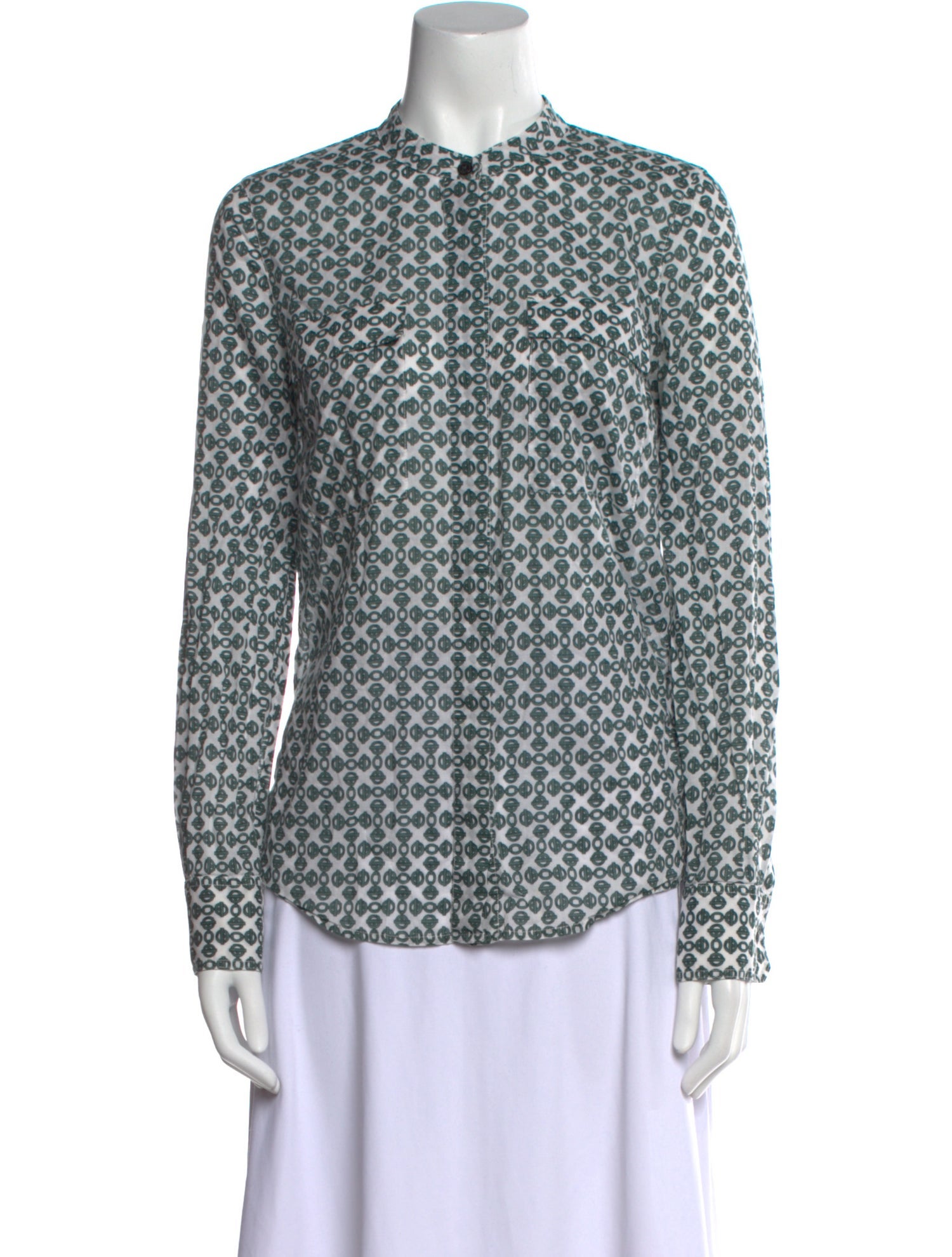 Tory Burch Printed Mock Neck Button-Up Top