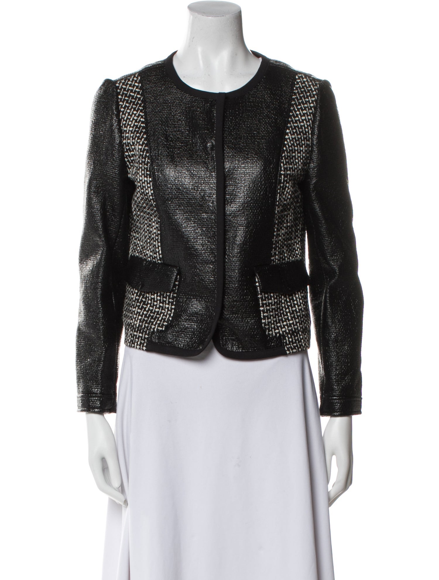 Tory Burch Leather Tweed Pattern Evening Jacket