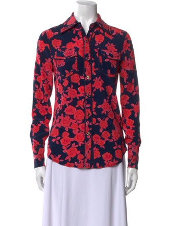 Tory Burch Silk Floral Print Button-Up Top