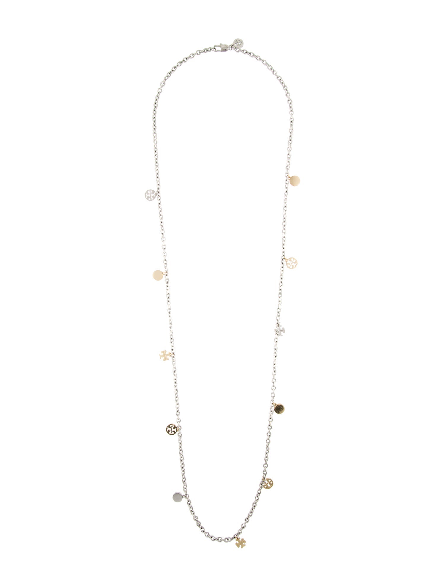 Tory Burch Two -Tone Logo Charm Rosary Necklace