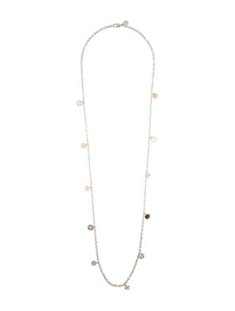 Tory Burch Two -Tone Logo Charm Rosary Necklace