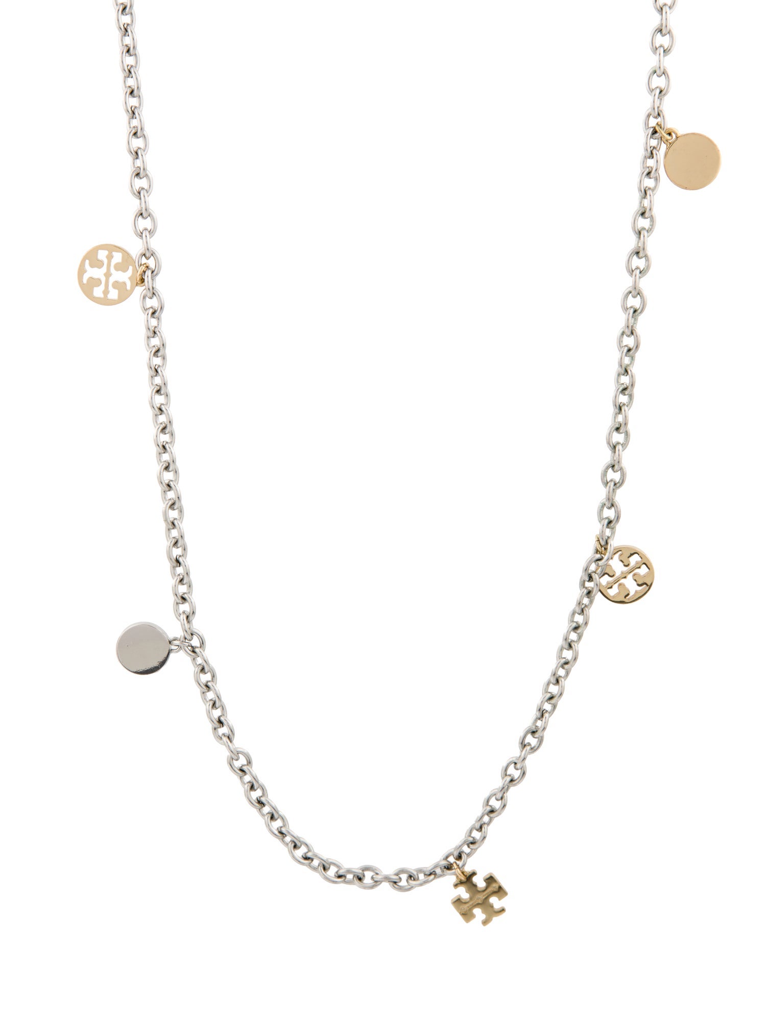 Tory Burch Two -Tone Logo Charm Rosary Necklace