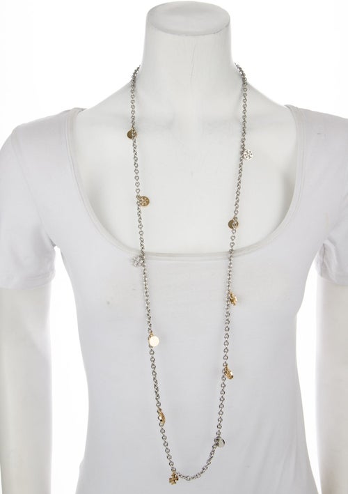 Tory Burch Two -Tone Logo Charm Rosary Necklace