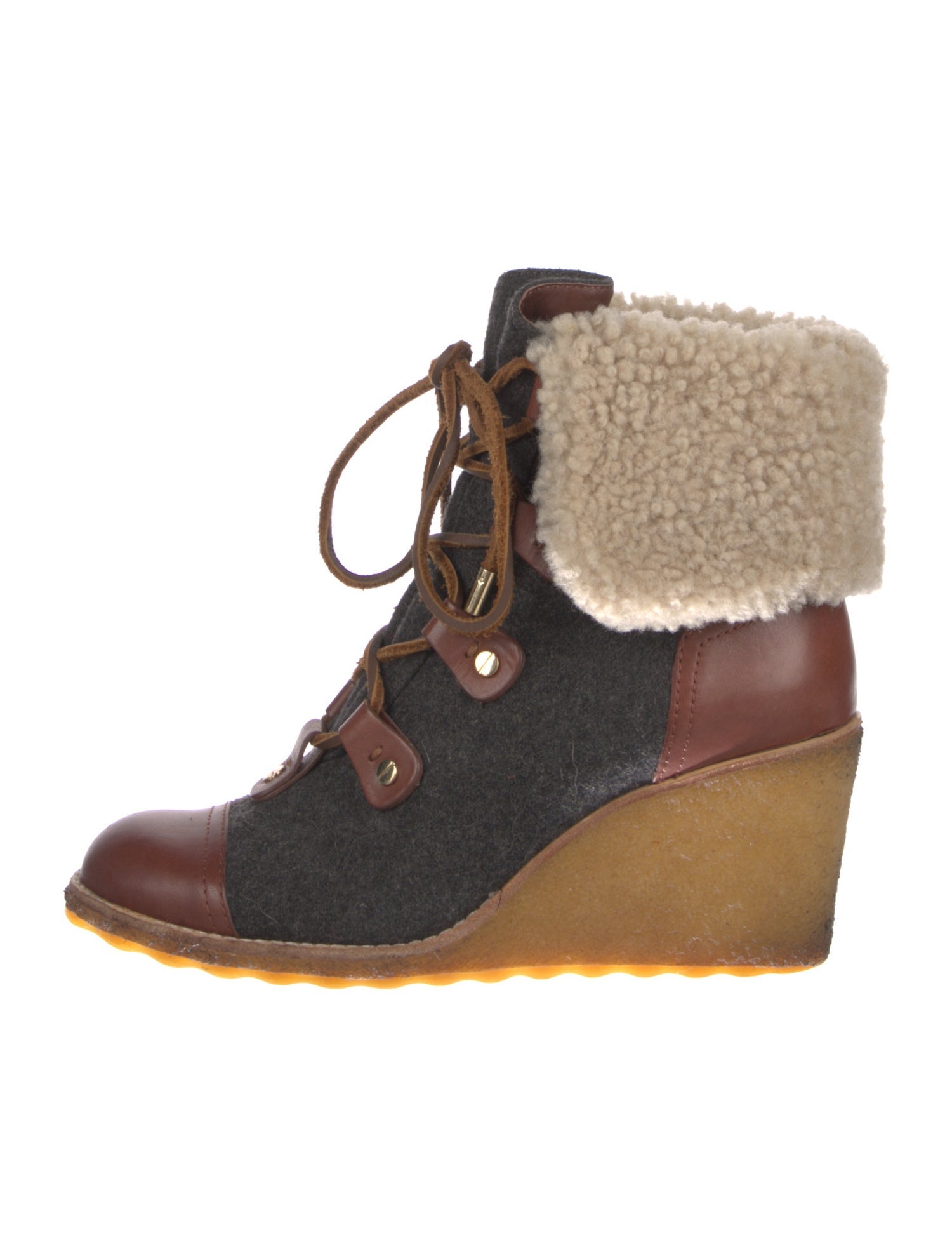 Tory Burch Leather Colorblock Pattern Lace-Up Boots