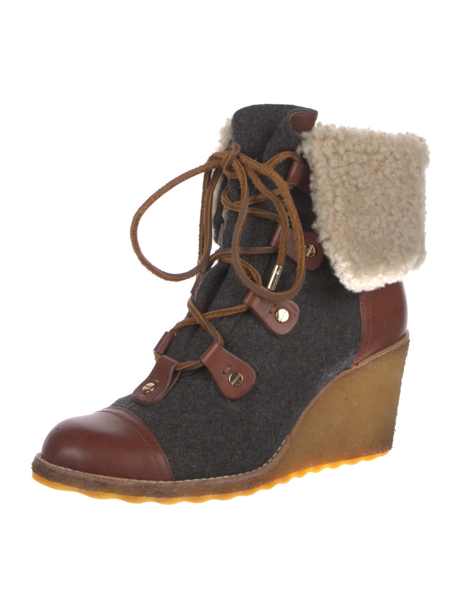 Tory Burch Leather Colorblock Pattern Lace-Up Boots