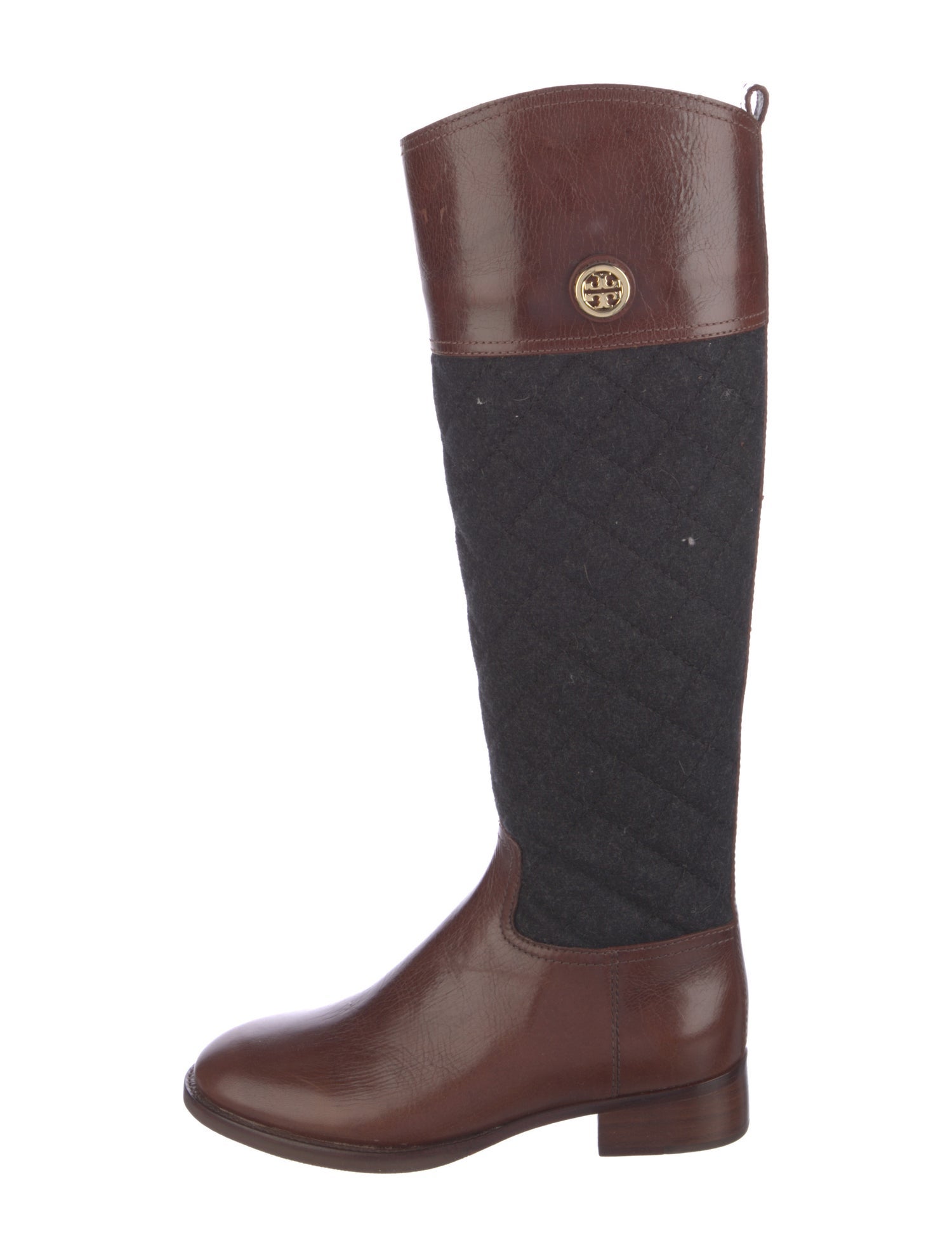 Tory Burch Leather Colorblock Pattern Riding Boots